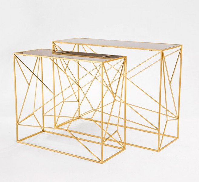 Набор 2-х металлических консольных столов с зеркальной столешницей Present 60550 золотой
