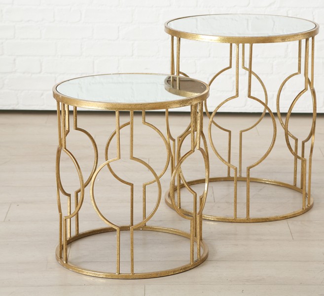 Комплект кавових столиків Едісон метал h50-60см d45-50см Present 1013056 Золотий
