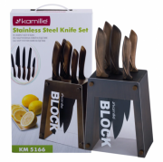 Набор ножей Kamille 6 предметов с полыми ручками на подставке (5 ножей+подставка) KM-5166