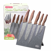 Набір ножів Kamille 6 предметів із нержавіючої сталі на підставці з мармуровим покриттям KM-5046