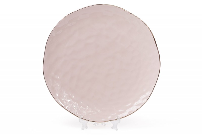 Набір керамічних тарілок Bon 945-184, 24.5см, колір - рожевий із золотом, 4 шт.