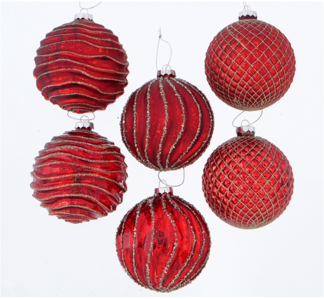 Набор новогодних шаров Рresent из 6-ти шт лакированное стекло красный d10см 2003701