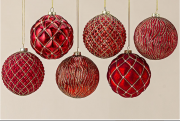 Набір новорічних кульок Рresent візерунок з 6х шт червоне скло d10см 1007011
