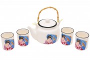 Чайний керамічний набір Bon 552-117 (5 предметів): чайник 675мл та 4 чашки 150мл