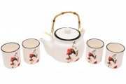 Чайний керамічний набір Bon 552-115 (5 предметів): чайник 675мл та 4 чашки 150мл