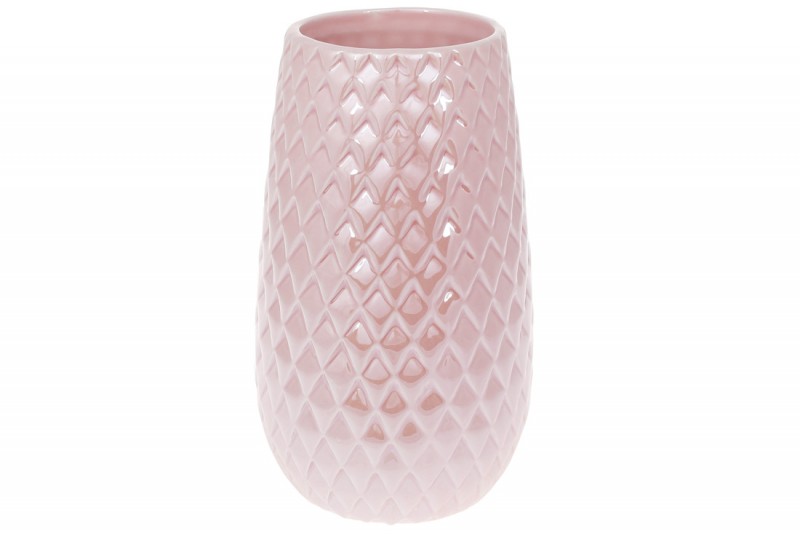 Ваза керамічна Bon 733-358 з об'ємним орнаментом, 20см, колір - рожевий перламутр