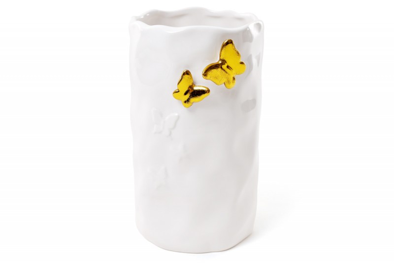 Набор ваз керамических с объемным декором Bon Бабочки в золоте 902-120, 19 см, цвет - белый, 2 шт