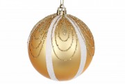 Елочный шар Bon 8см с узором из глитера, цвет - матовое золото 898-284