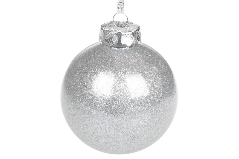 Елочный шар Bon 10см, цвет - серебро с глиттером внутри 898-220