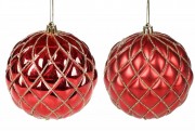 Набор ёлочных шаров 2 шт с рельефом Bon, цвет - красный 10см , 2 вида - матовый и глянец 898-127