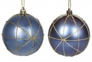 Набор ёлочных шаров 2 шт Bon 8 см, цвет - королевский синий золотым узором матовый и глянец 898-210
