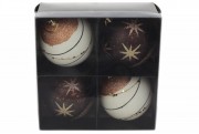 Набор (4шт) елочных шаров Bon 8см, 2 дизайна микс в коробке, цвет - белый с коричневым 898-280