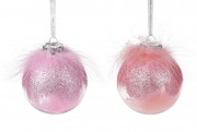 Набор ёлочных шаров 2 шт Bon 8см с декором из пуха, микс 2-х цветов в дисплей-коробке: розовый, клуб