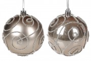 Набор ёлочных шаров 2 шт Bon 8см, цвет - холодный беж с узором, 2 вида - матовый и перламутр 898-110