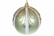Елочный шар Bon 8см с узором из глитера, цвет - матовый оливковый 898-283