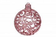 Ялинкова прикраса Ажурна куля Bon 8см, колір - рожево-персиковий 788-843