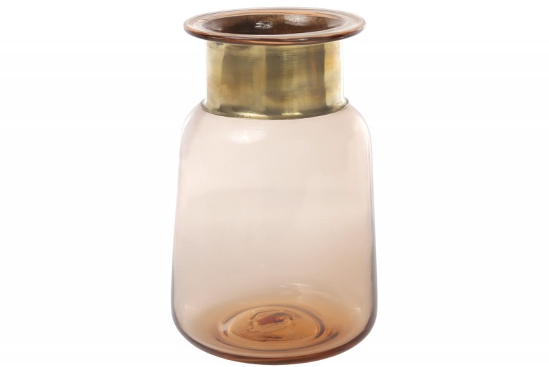 Стеклянная ваза Bon 591-202, 20см, цвет - янтарное стекло с медью