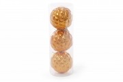 Набір ялинкових кульок Bon (3 шт) 8 см, золотий перламутр 105-054