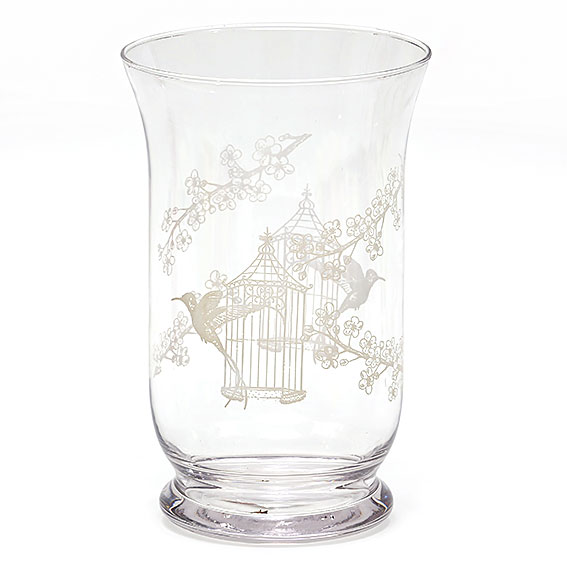 Стеклянная ваза/подсвечник Bon 527-G13 с белым рисунком 20см