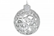 Ялинкова прикраса Ажурна куля Bon 8см, колір - срібло 788-834