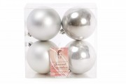 Набір ялинкових кульок Bon 8см, колір - срібло, 4 шт: 2 шт - матовий, 2 шт - перламутр 147-189