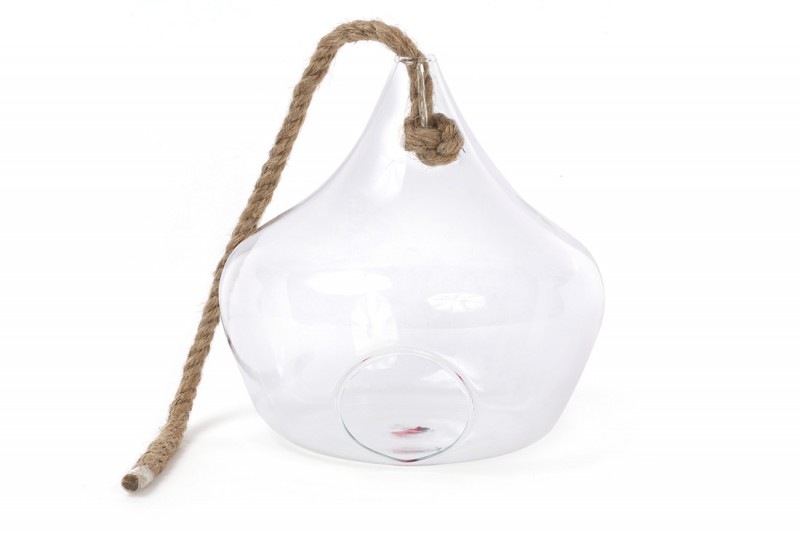 Скляна ваза-підвіска Bon 591-215, 18см на мотузці, колір - прозоре скло