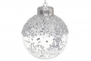 Елочный шар с блестками внутри Bon 8 см, цвет - серебро 182-243