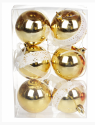 Набор пластиковых шаров Bon (6шт) с кружевом 6см, золотой 105-148