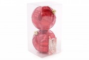 Набор елочных шаров с рельефом Bon 10 см, цвет - красный, 2шт: перламутр 147-727