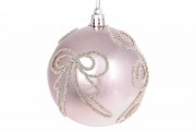 Ялинковий шар Bon 8см, колір - рожевий глянець зі срібним візерунком Бант 898-198