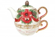 Набір керамічний Bon чашка 300мл із чайником 400мл із об'ємним Різдвяним орнаментом 997-011
