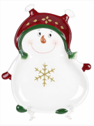 Блюдо керамическое фигурное Bon Озорной снеговик, 21.5см,белый с красным 834-274