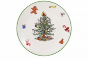 Керамічна тарілка з об'ємним малюнком Bon Новорічний хоровод, біла 38.5см 827-801