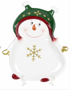 Блюдо керамічне Bon фігурне Пустотливий сніговик, 27.5см білий з зеленим 834-273