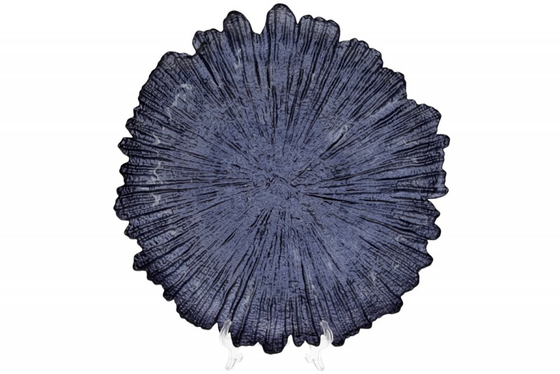 Сервировочная тарелка стеклянная Bon 587-033, цвет - синий, 35см
