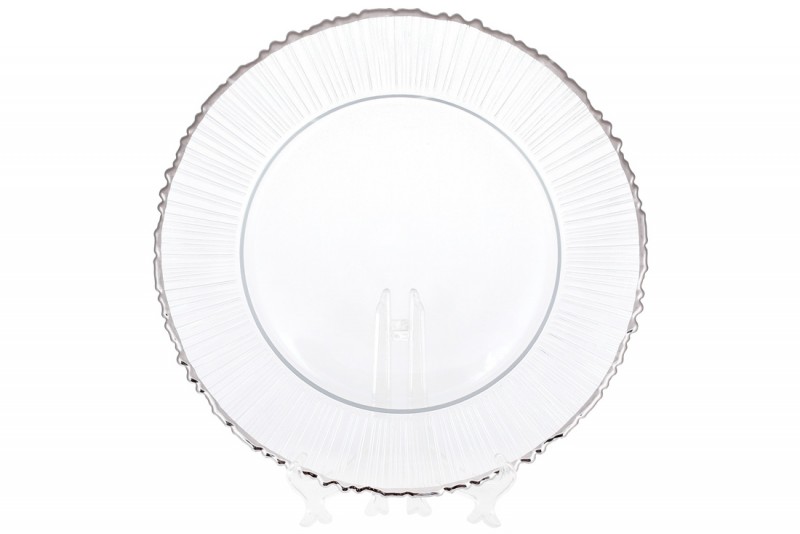 Сервировочная тарелка стеклянная Bon 587-024, цвет - прозрачный с серебряной каймой, 33см