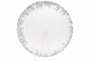Сервировочная тарелка стеклянная Bon 587-047, цвет - прозрачный с серебряной каймой, 33см