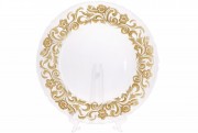 Сервірувальна тарілка скляна Bon 587-043, колір - прозорий із золотим візерунковим кантом, 33см