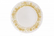Сервірувальна тарілка скляна Bon 587-044, колір - білий із золотим візерунковим кантом, 33см.