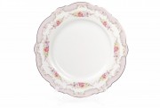 Набір обідніх фарфорових тарілок Bon 931-129, 27.5см із золотою облямівкою, колір - рожевий, 8 шт.