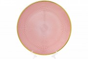 Сервировочная тарелка стеклянная Bon 587-008, цвет - розовый с золотой каемочкой, 33см