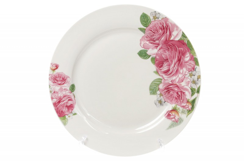 Набір обідніх фарфорових тарілок Bon Рожеві троянди 320-123, 27см, 12 шт
