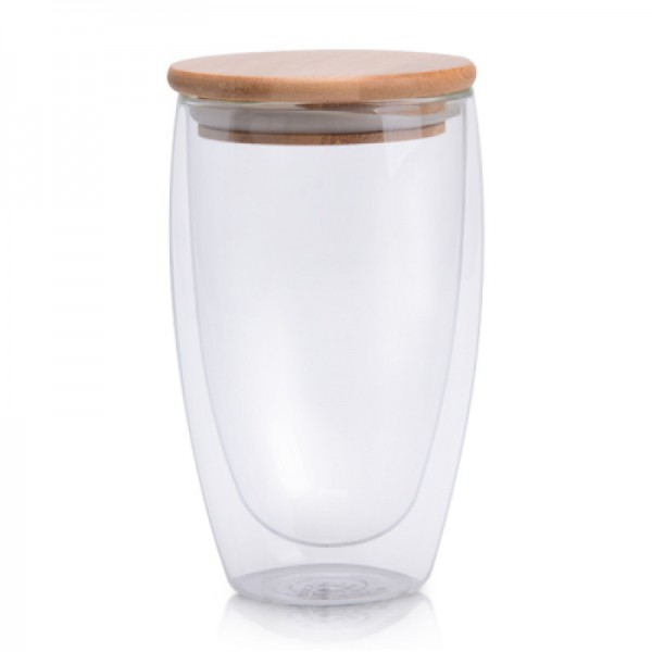 Склянка з подвійною стінкою та бамбуковою кришкою Страньєре скляний 420мл SNT MSN-201-16