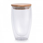 Склянка з подвійною стінкою та бамбуковою кришкою Страньєре скляний 420мл SNT MSN-201-16