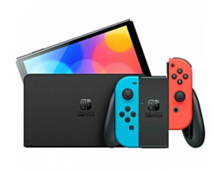 Nintendo Switch OLED with Neon Blue та Neon Red Joy-Con