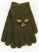 Двойные шерстяные перчатки для мальчика  XS - 19-7-55  оливковый