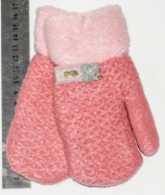 Вязаные детские рукавицы на меху XS  - №18-7-34 розовый