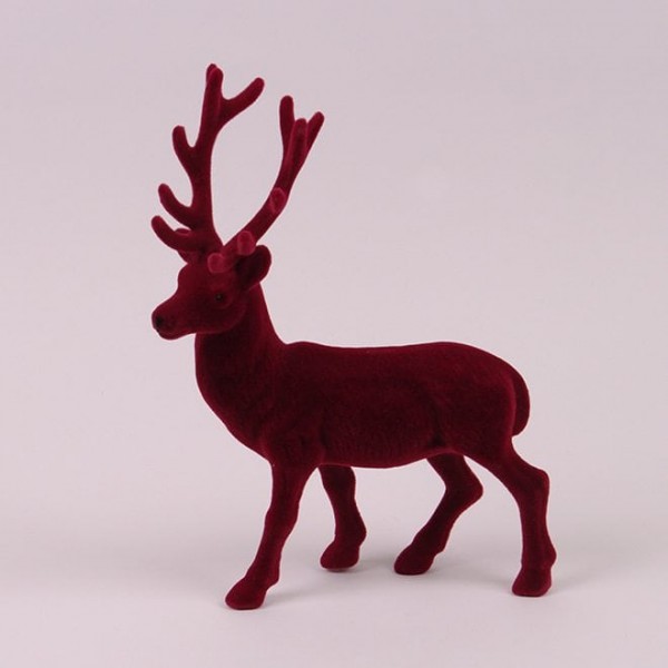 Фігурка новорічна Олень флок бордовий 30 см. Flora  21287