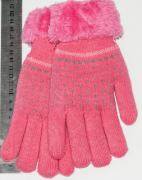 Детские перчатки с меховой подкладкой на девочек  XL - №18-7-26  малиновый