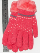 Детские перчатки с меховой подкладкой на девочек  M - №18-7-26 красный